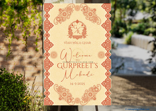 Cream Color Motif Pattern Welcome Board for Mehndi