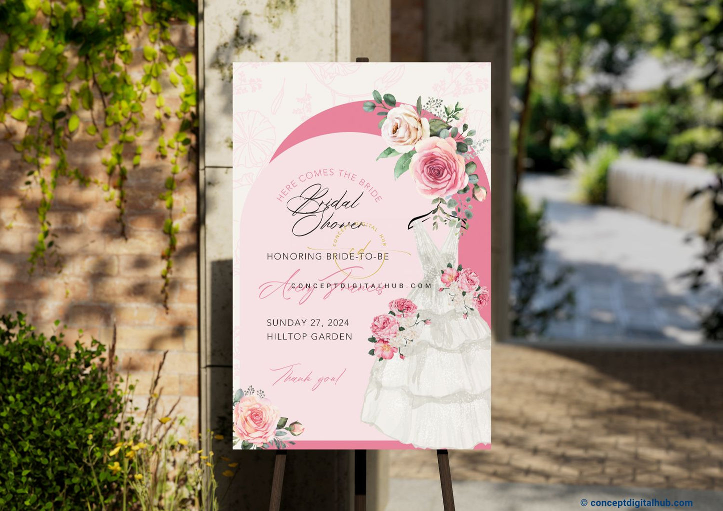 Pink Floral Welcome Board for Bridal Shower