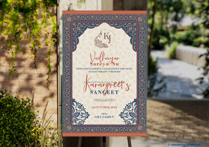 Casal Color Floral Pattern Welcome Board for Sangeet