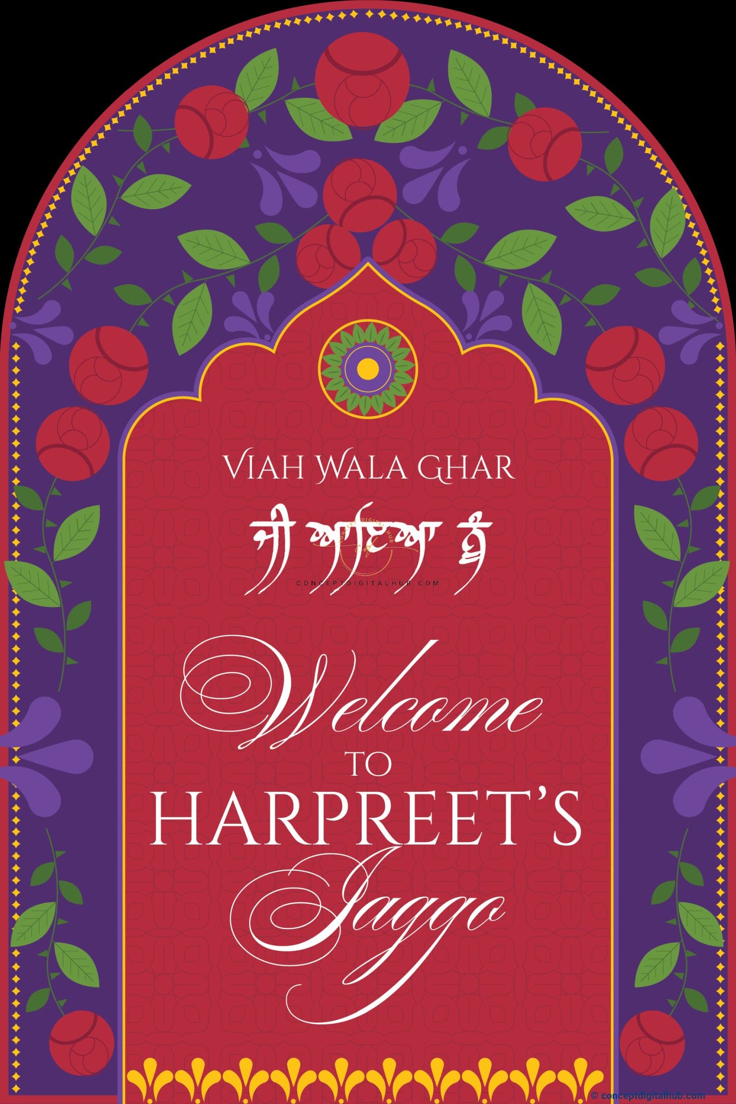 Maroon Color Floral Art Welcome Board for Jaggo