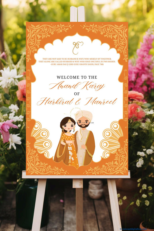 Orange Wedding Welcome Sign Board