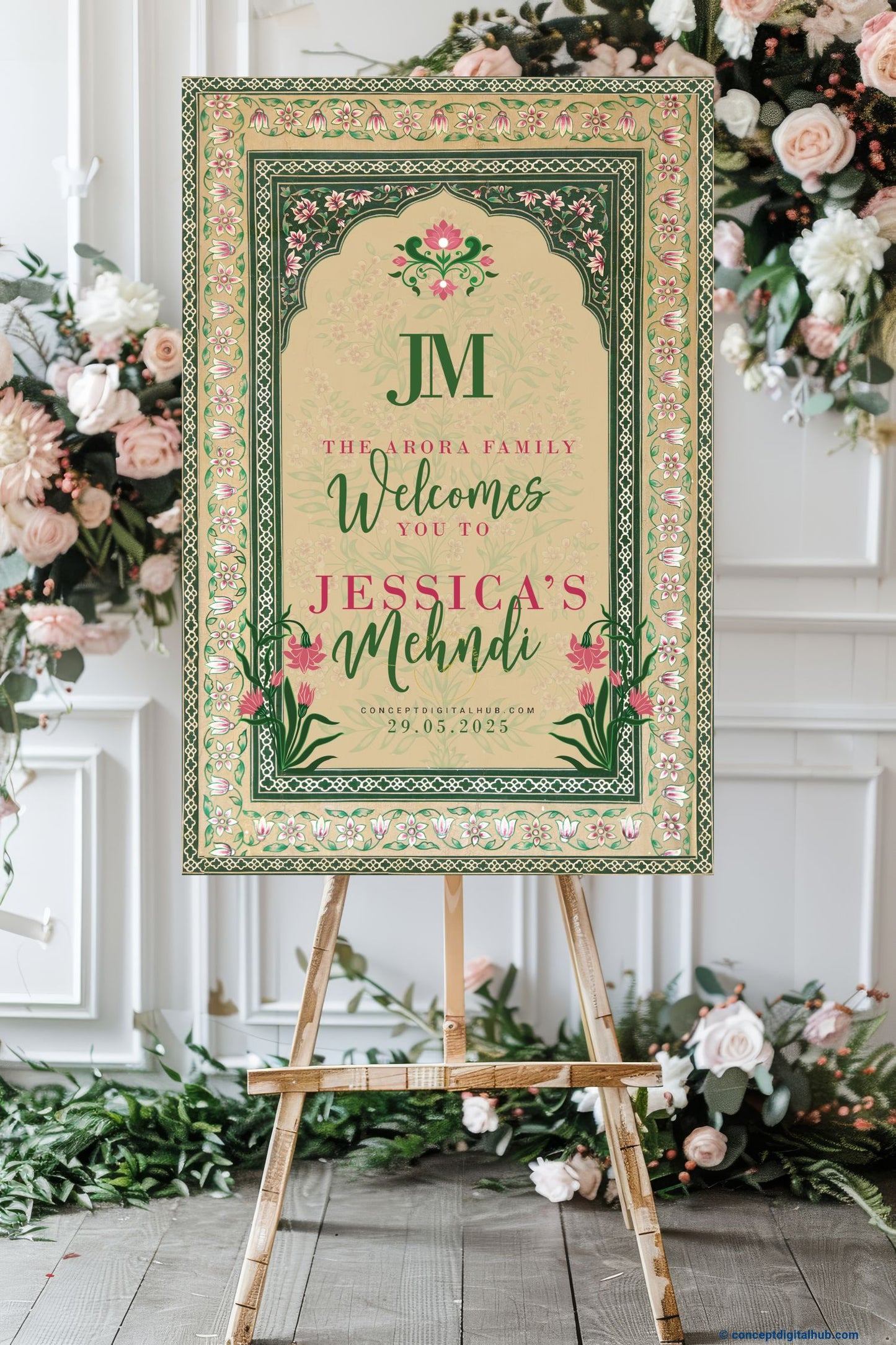 Vanilla Color Floral Welcome Board for Mehndi