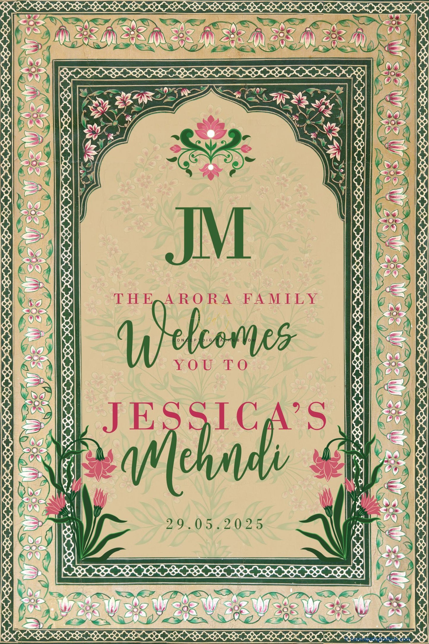 Vanilla Color Floral Welcome Board for Mehndi
