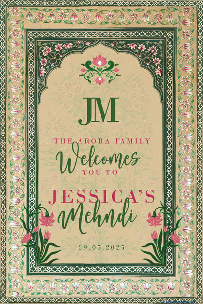 Vanilla Color Floral Welcome Board for Mehndi