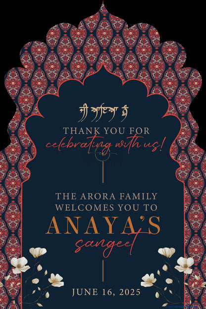 Midning Color Floral Welcome Board for Sangeet