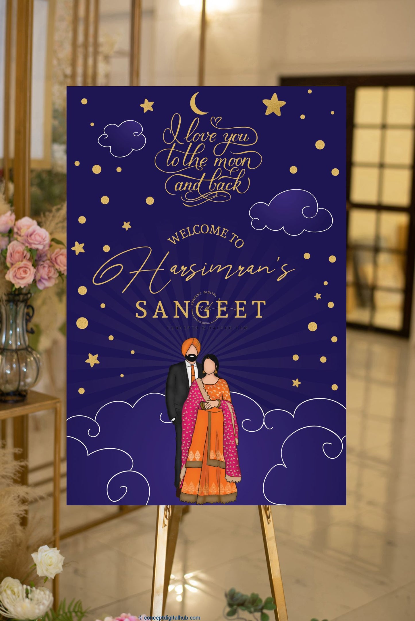 Royal Blue Sangeet Welcome Sign Board