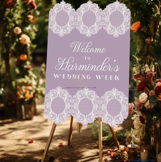Pastel Purple Color Baroque Round Welcome Board for Wedding Week