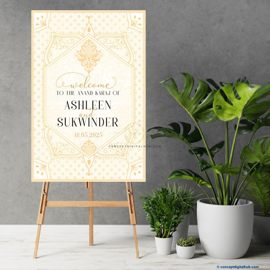 Peach Color Oranament Welcome Board for Anand Karaj