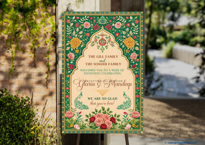 Peach Color Floral Welcome Board for Wedding Week