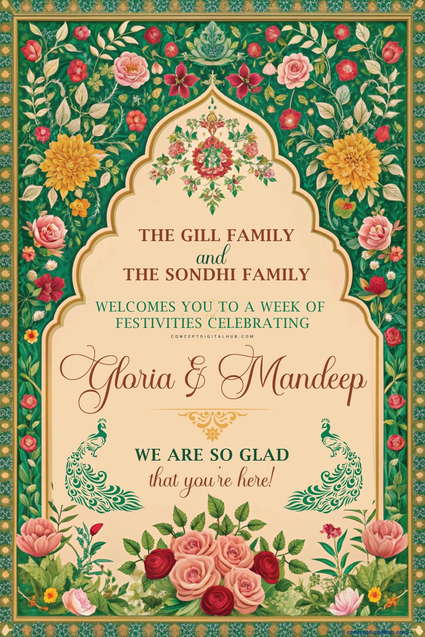 Peach Color Floral Welcome Board for Wedding Week