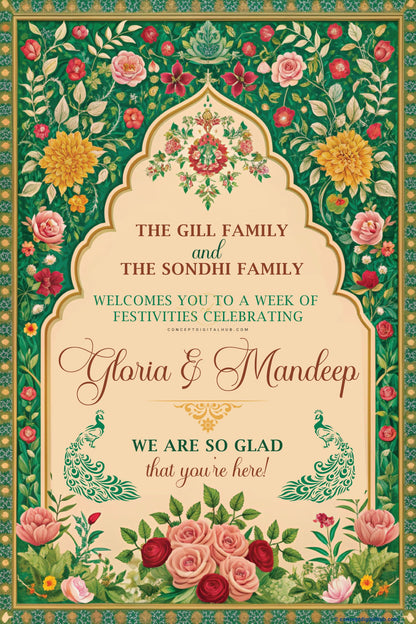 Peach Color Floral Welcome Board for Wedding Week