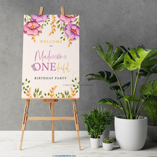 Floral Welcome Sign Board For Birthday Party