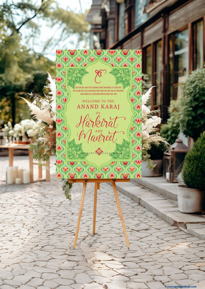 Sage Green Color Floral Borders Welcome Board for Wedding Week