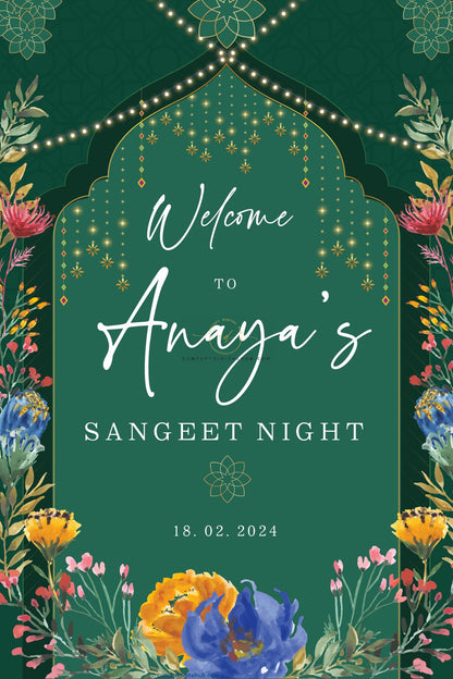 Green Color Sangeet Welcome Sign Board