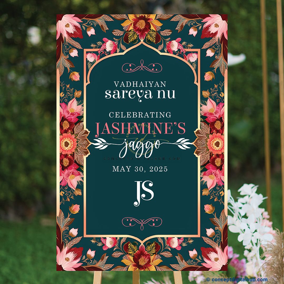 Blush Pink Color Floral Border Welcome Board for Jaggo