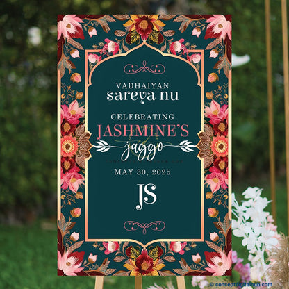 Blush Pink Color Floral Border Welcome Board for Jaggo
