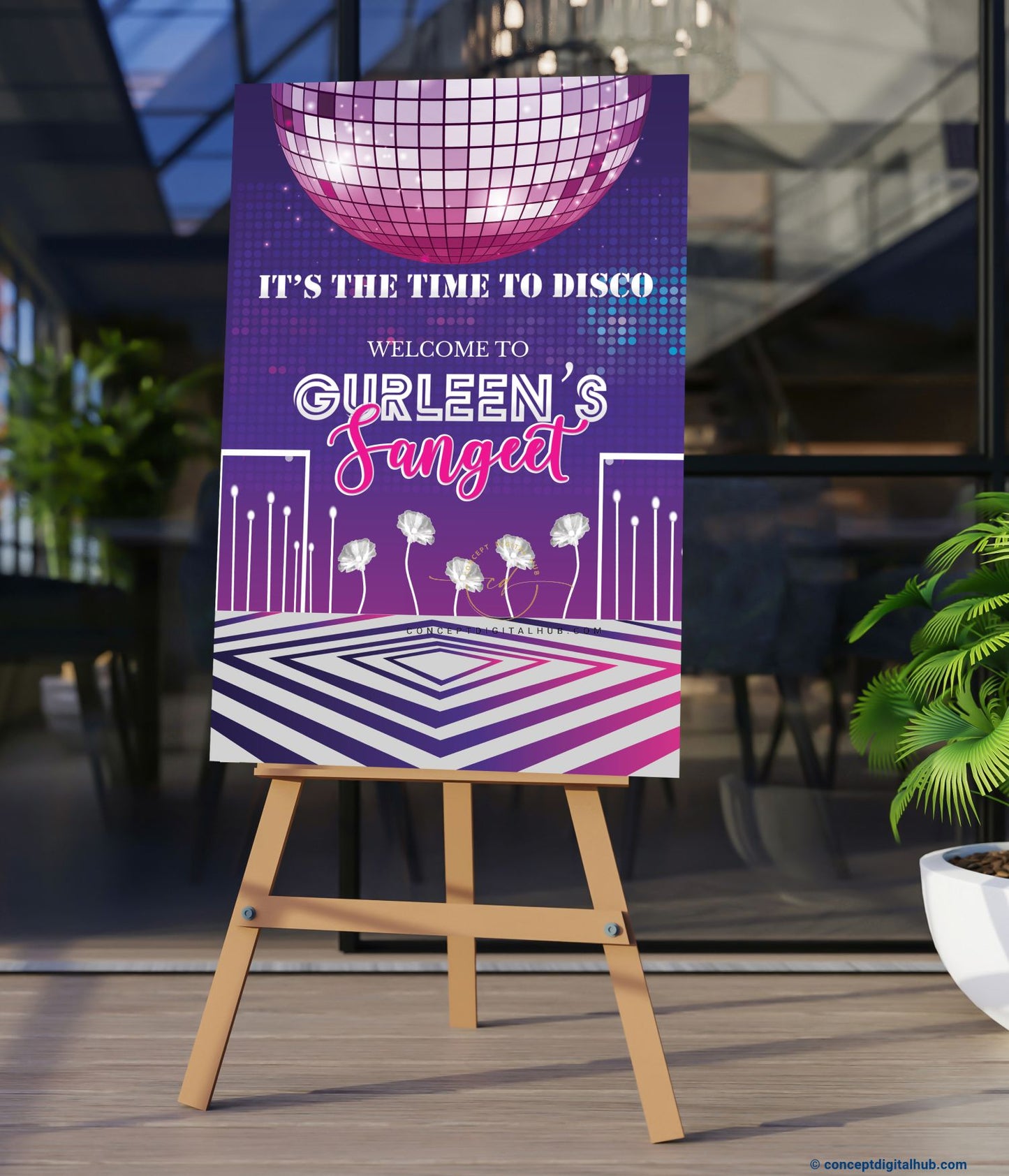 Purple Color Neon Disco Welcome Board for Sangeet