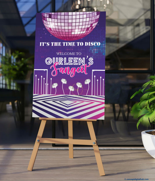 Purple Color Neon Disco Welcome Board for Sangeet