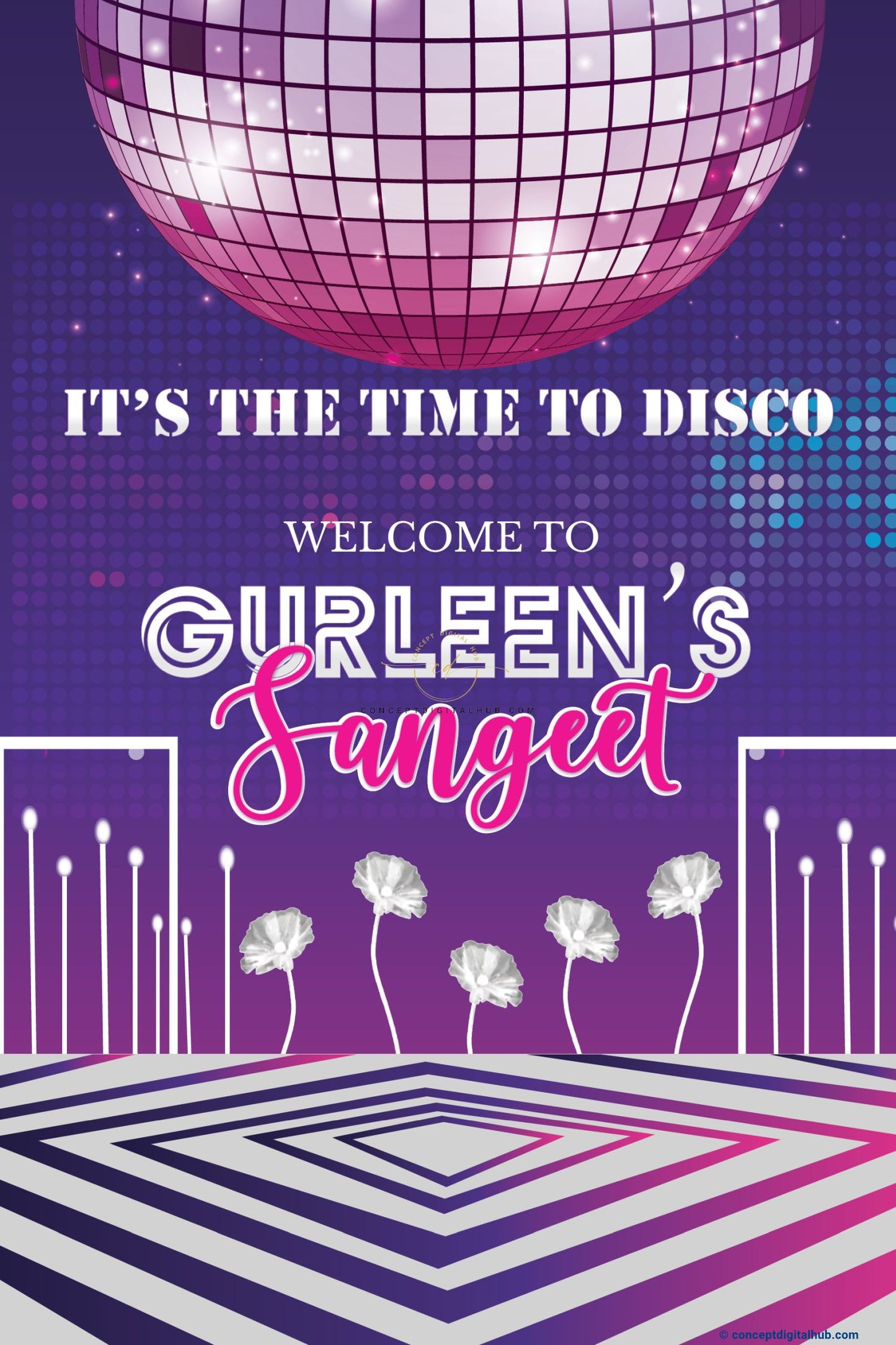 Purple Color Neon Disco Welcome Board for Sangeet