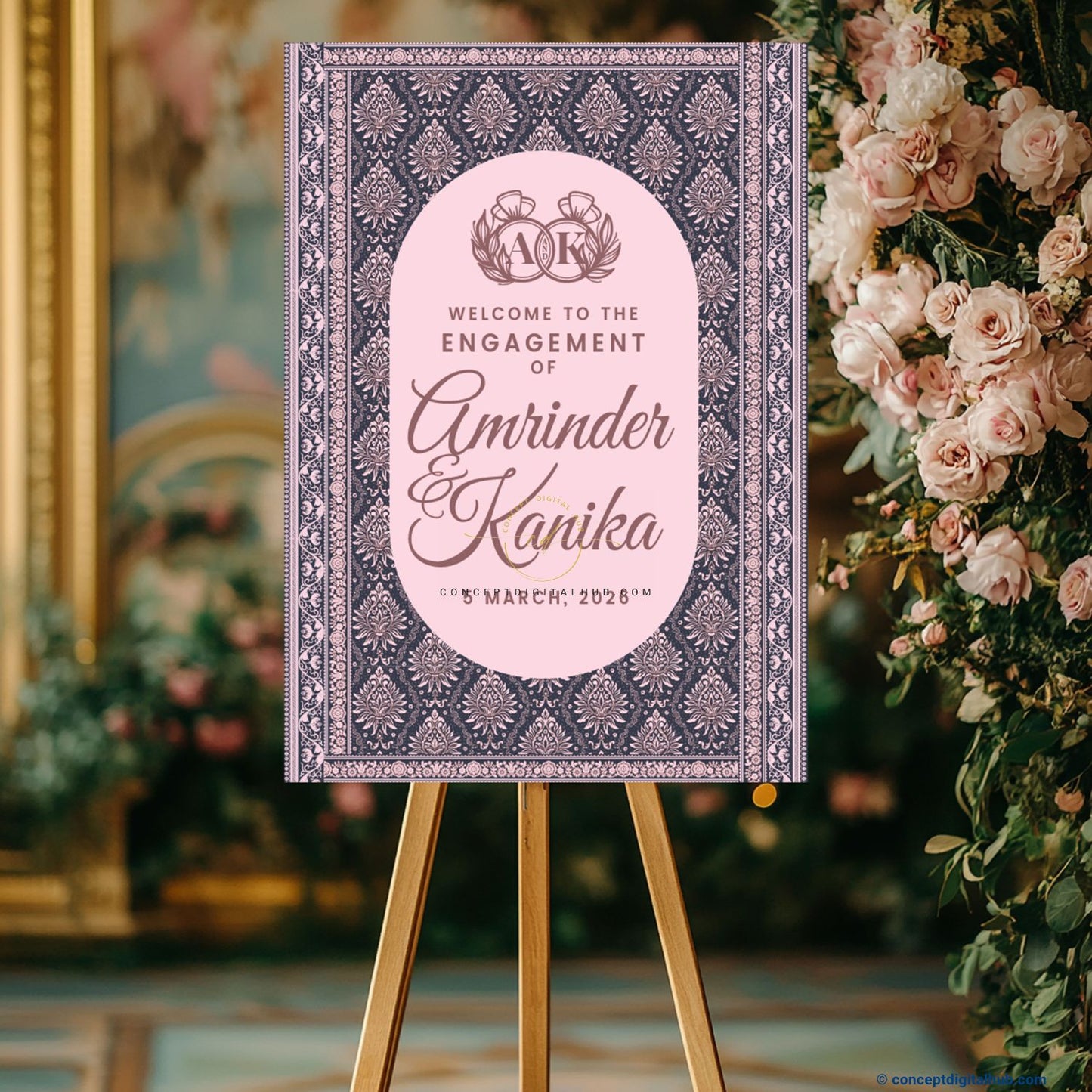 Blush Pink Color Floral Border Welcome Board for Engagement