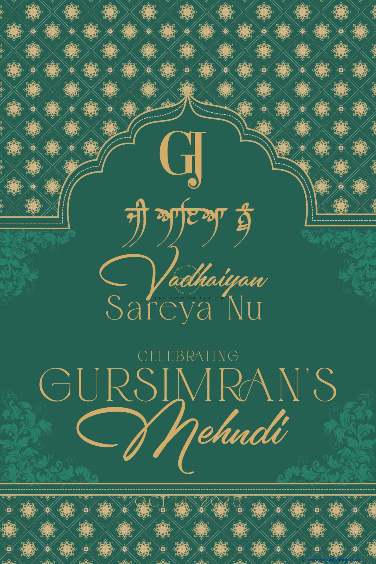 Teal Green Color Floral Ornaments Welcome Board for Mehendi