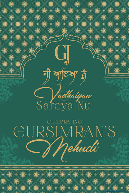 Teal Green Color Floral Ornaments Welcome Board for Mehendi