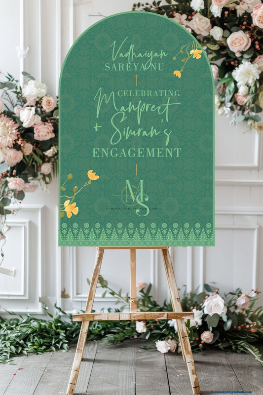 Green Color Floral Welcome Board for Engagement