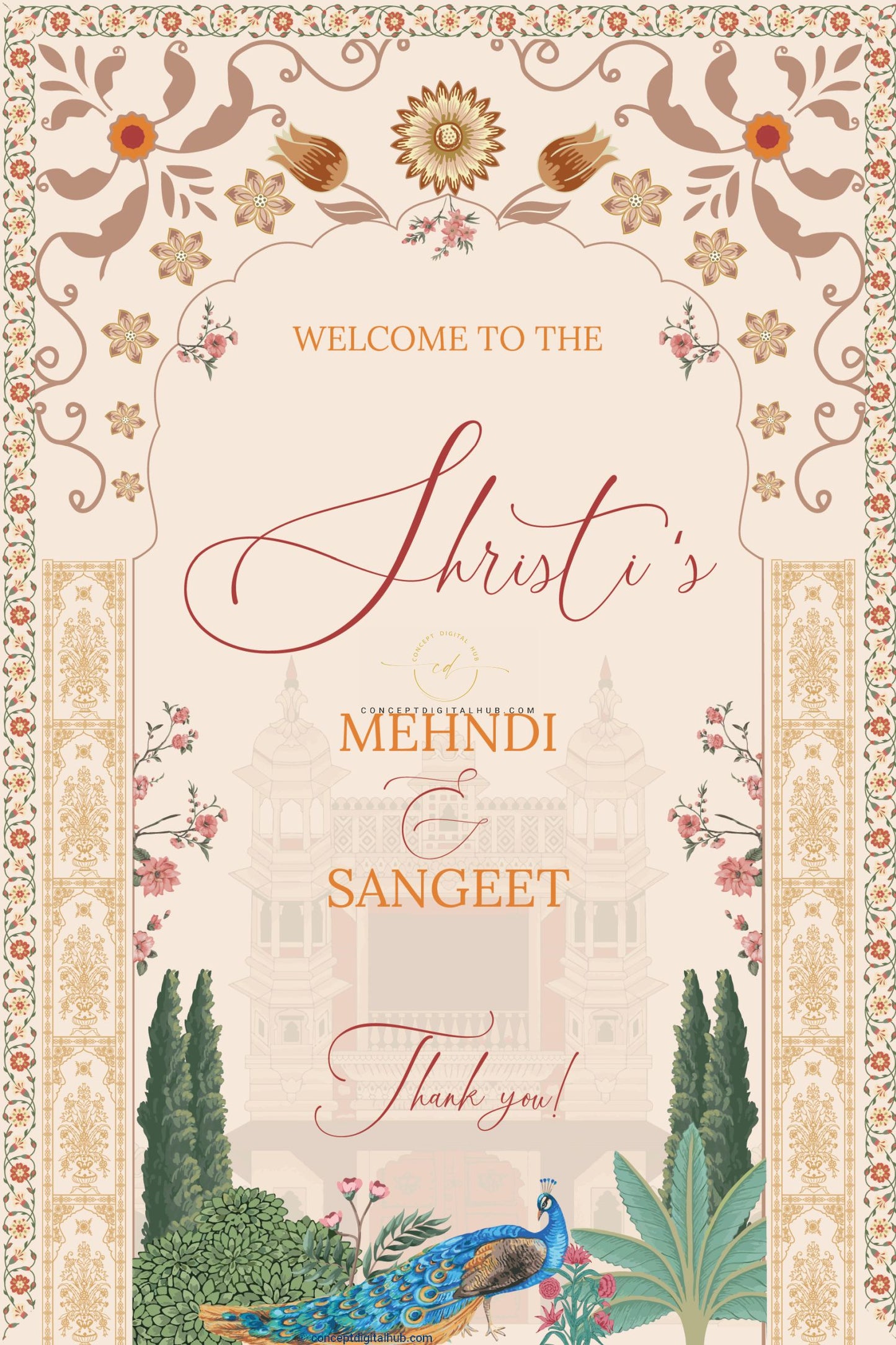 Royal Pattern Mehndi Welcome Sign Board