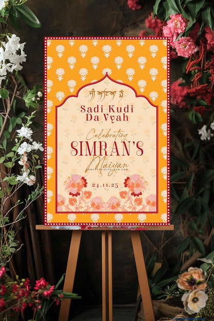 Marigold Color Floral Welcome Board for Maiyan
