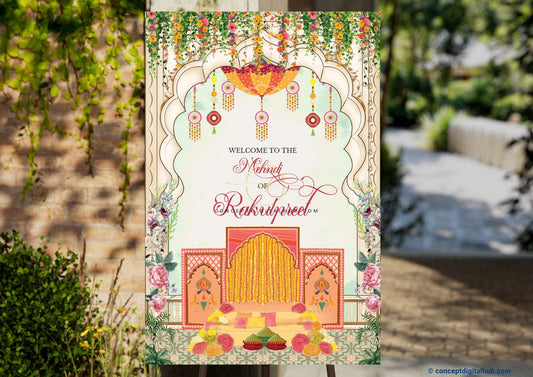 Colorful Umbrella Theme Welcome Board for Mehndi