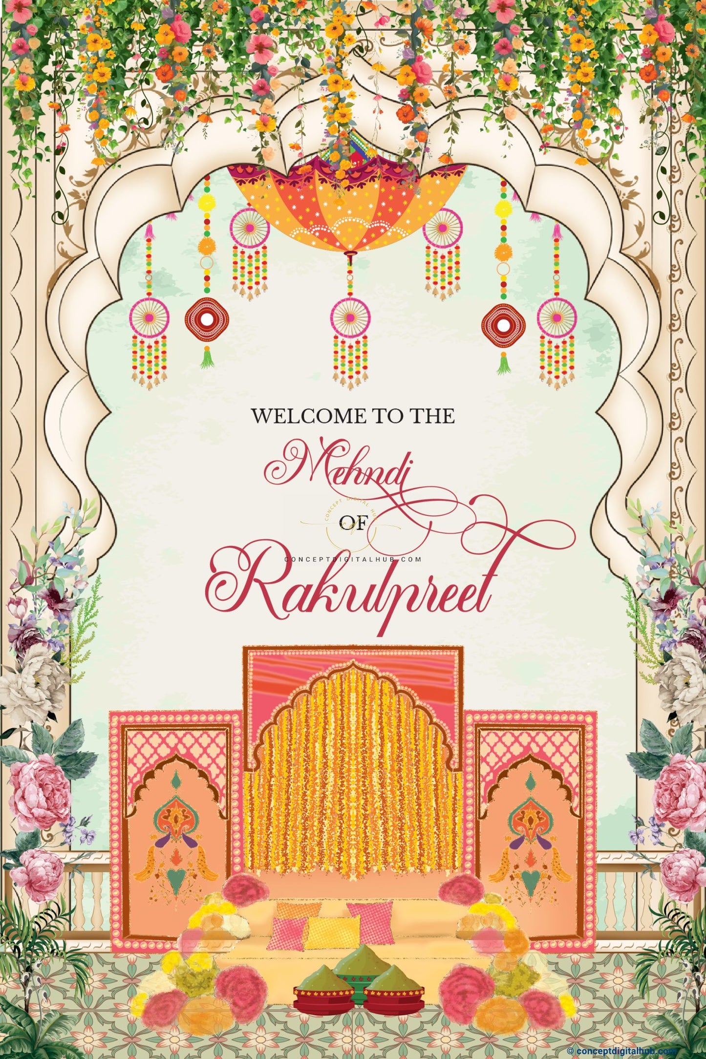 Colorful Umbrella Theme Welcome Board for Mehndi