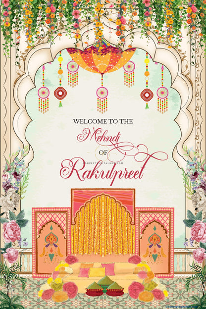 Colorful Umbrella Theme Welcome Board for Mehndi