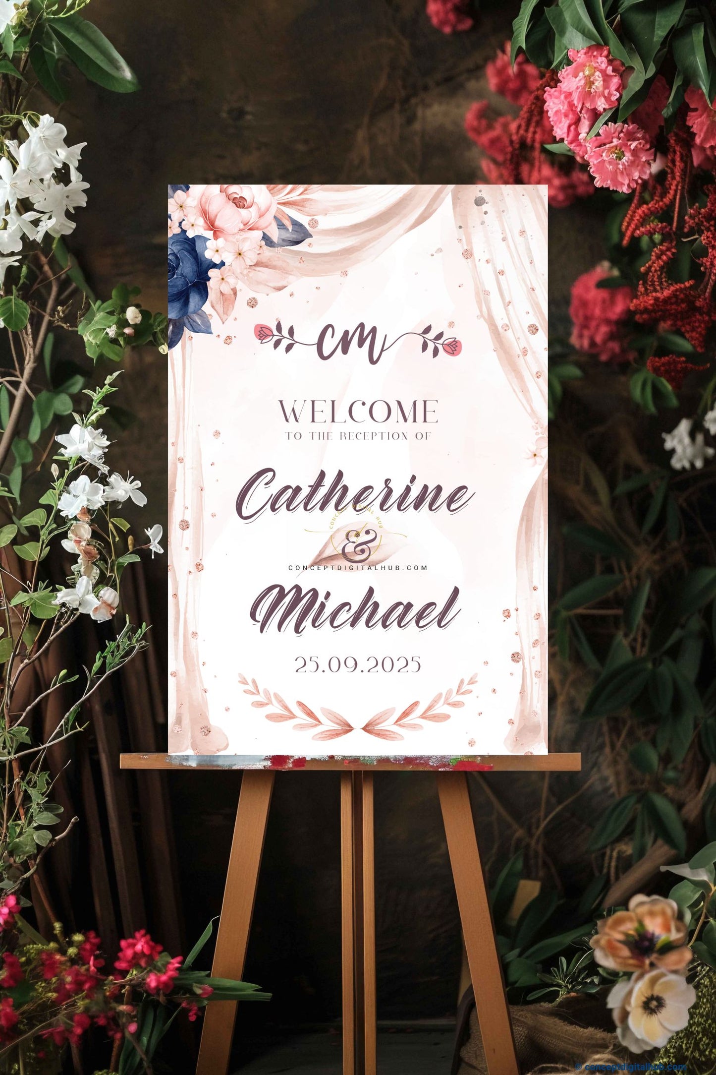 Vista White Color Floral Welcome Board for Engagement