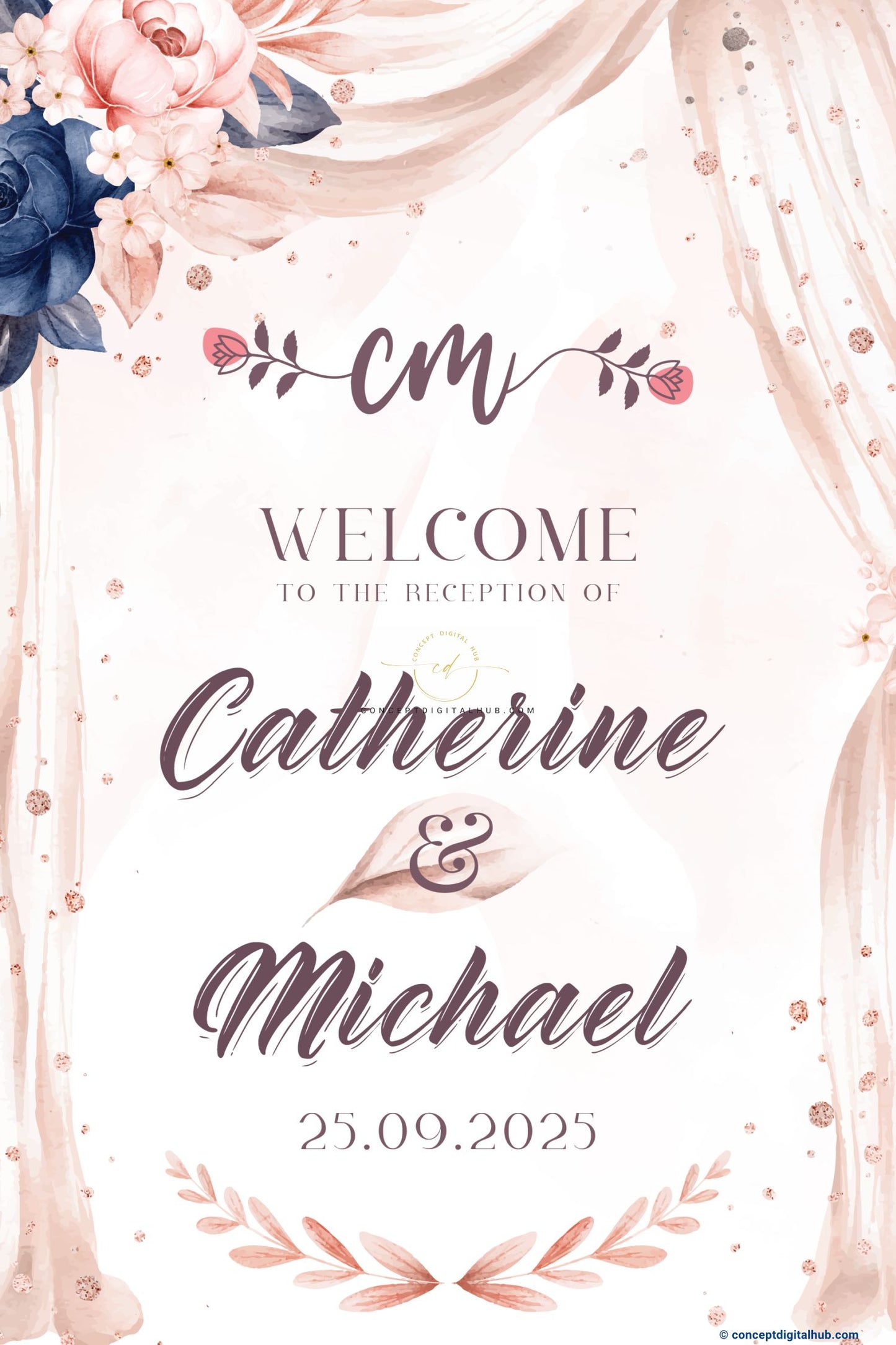 Vista White Color Floral Welcome Board for Engagement