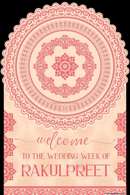 Dairy Cream Color Pink Mandala Welcome Board for Wedding Week