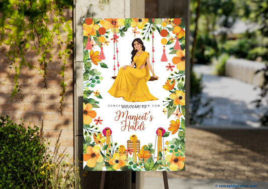 Yellow Mayian Welcome Sign Board for Haldi