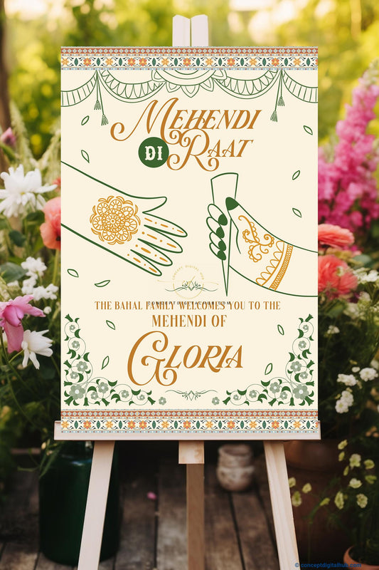 Beige Color Mehndi Hand Welcome Board for Mehendi