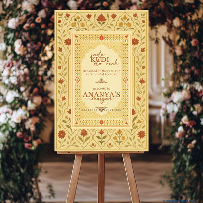 Warm Cream Color Floral Vines Welcome Board for Maiyan