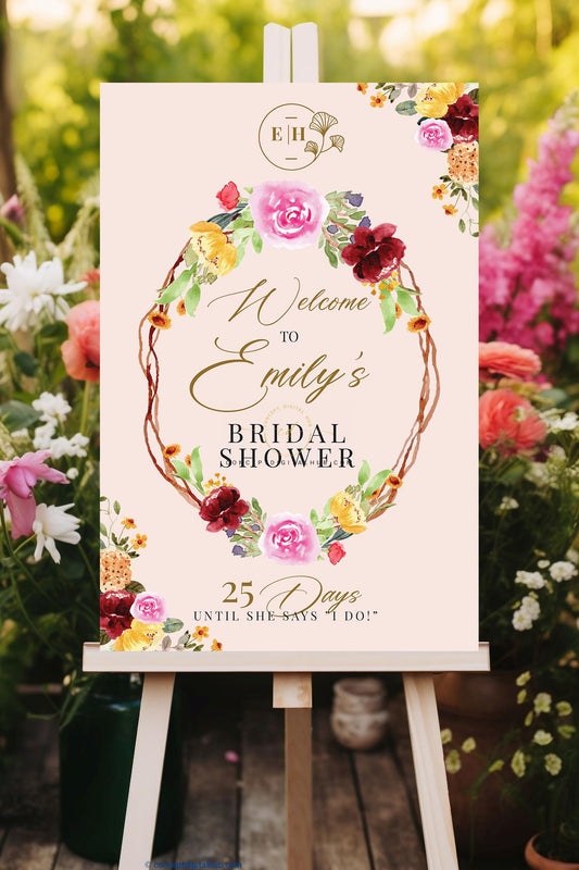 Floral Bridal Shower Welcome Sign Board