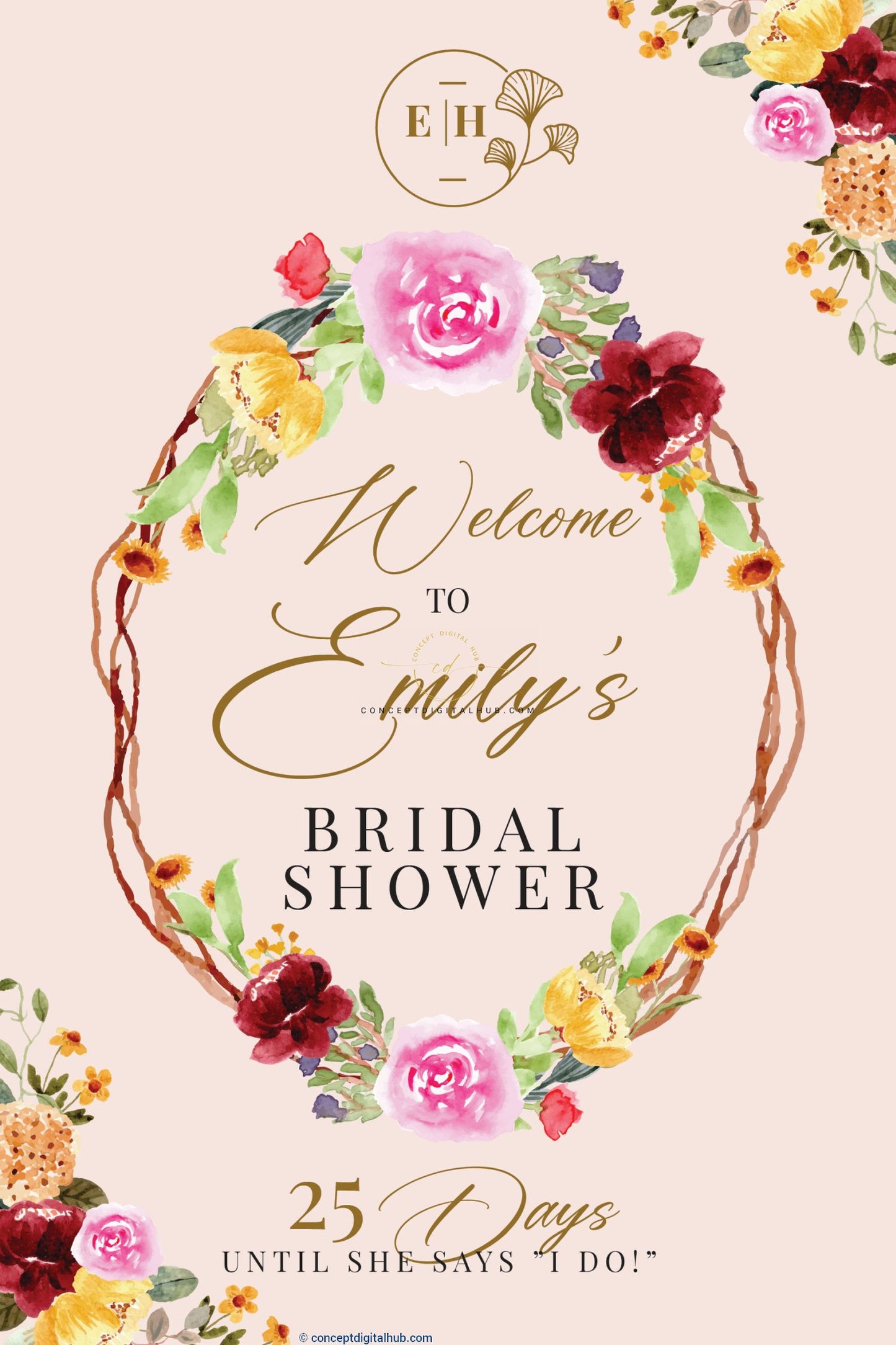 Floral Bridal Shower Welcome Sign Board