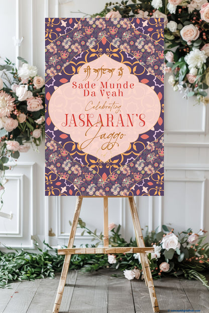 Deep Purple Color Paisley Pattern Welcome Board for Jaggo