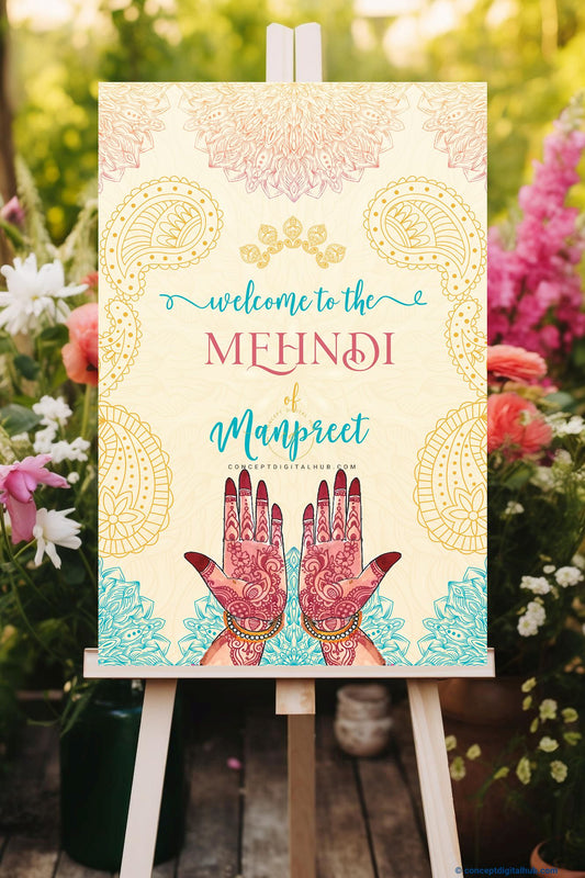 Mehndi Hand Sign Welcome Board