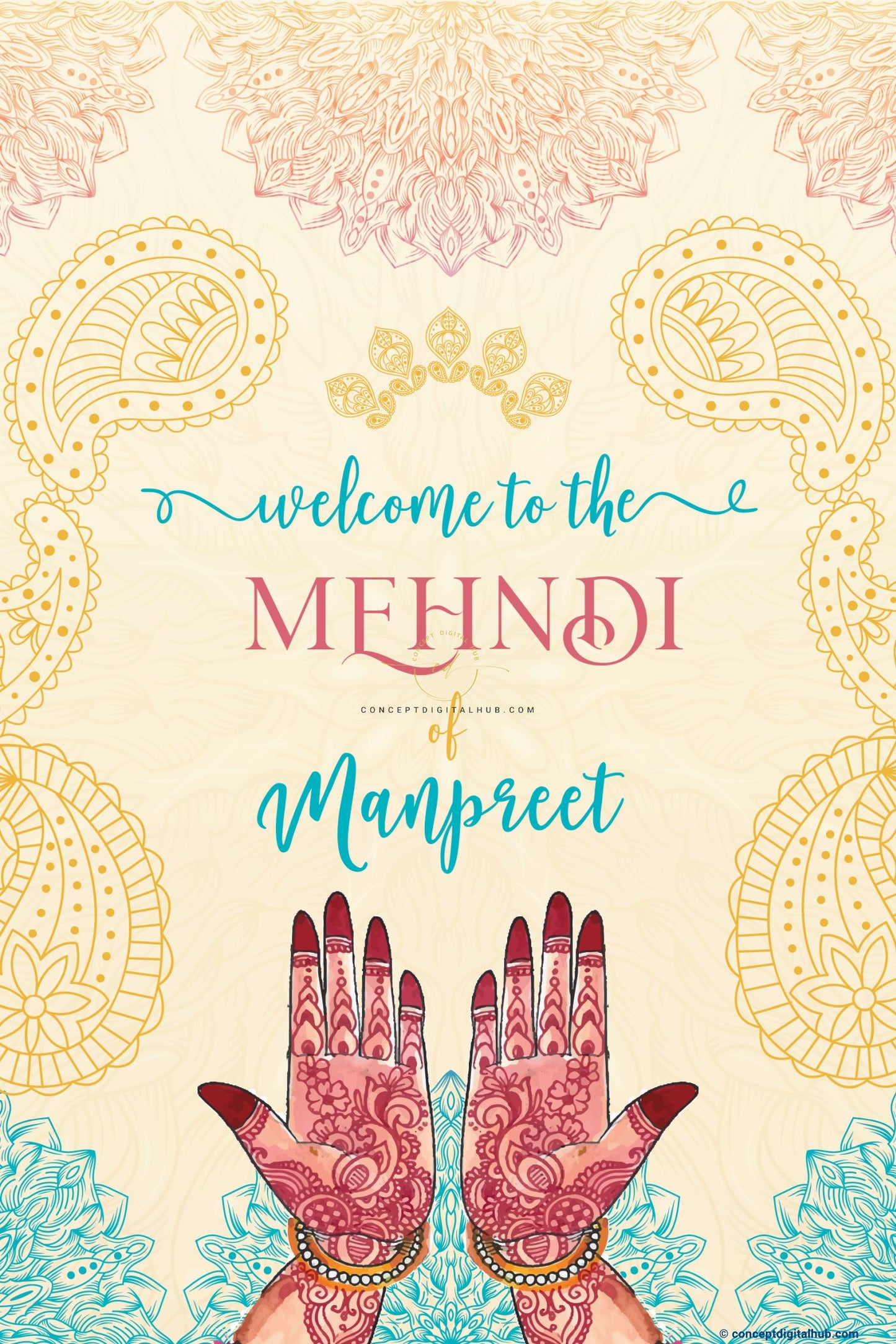 Mehndi Hand Sign Welcome Board