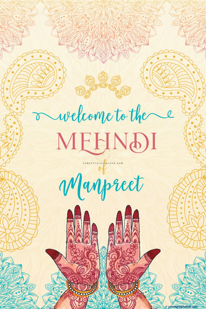 Mehndi Hand Sign Welcome Board