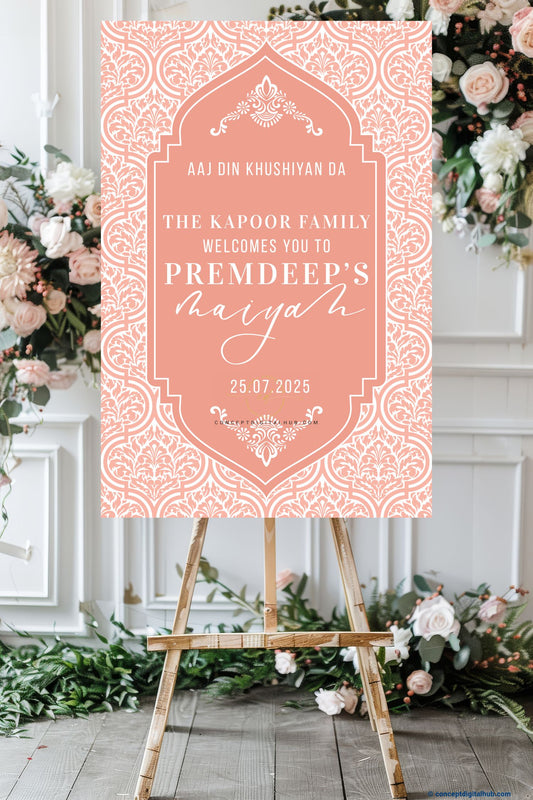 Peachy Pink Color Damask Welcome Board for Maiyan