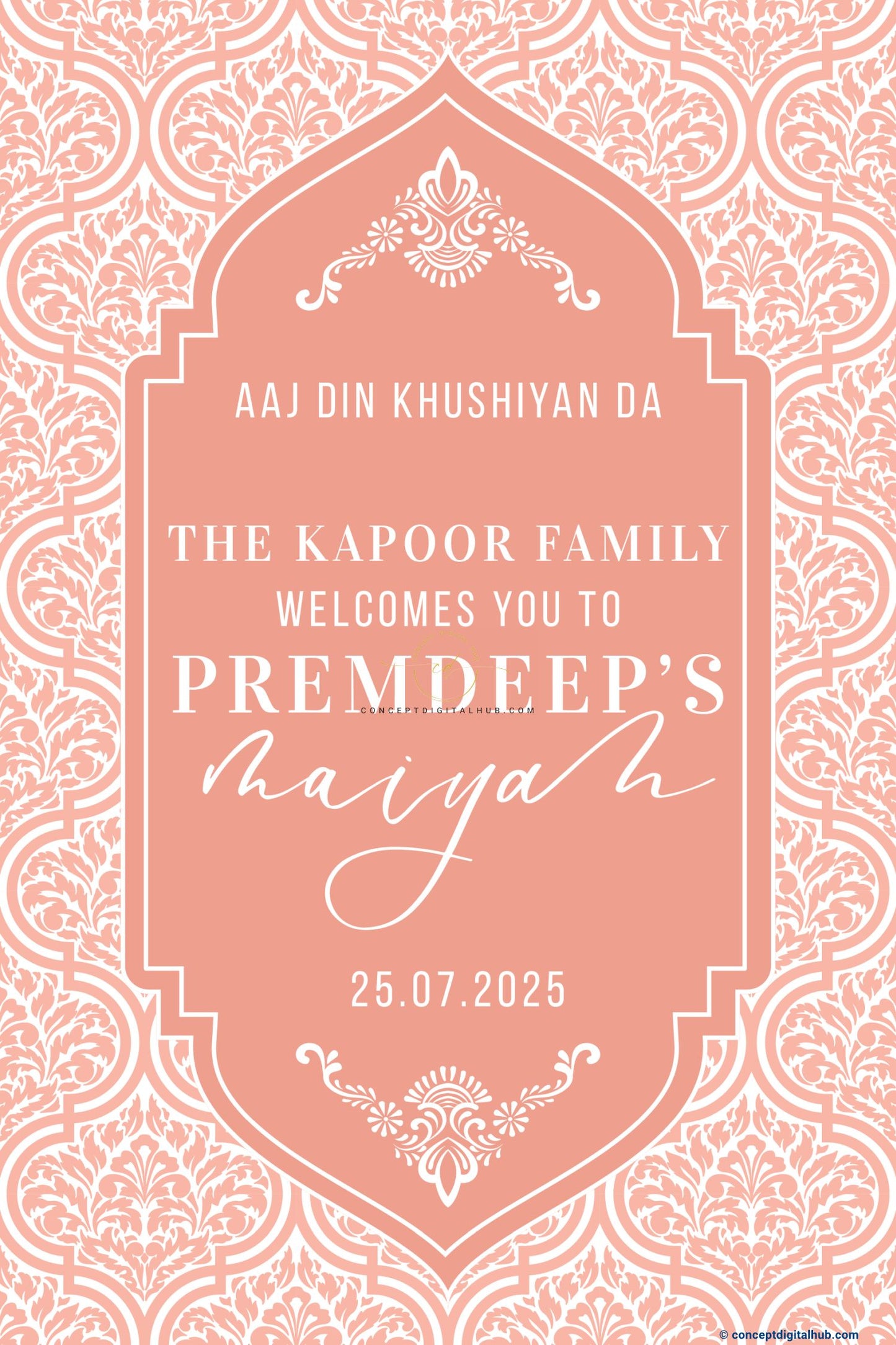Peachy Pink Color Damask Welcome Board for Maiyan
