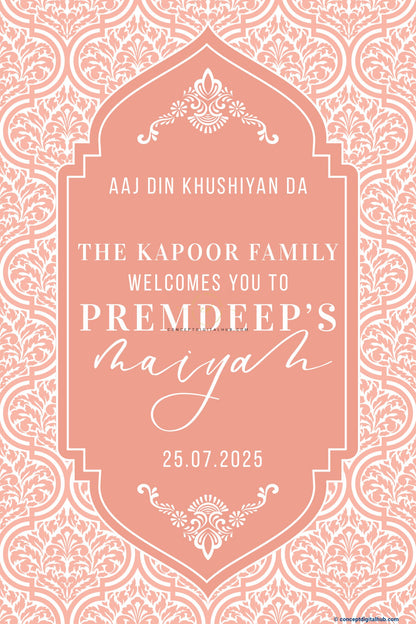 Peachy Pink Color Damask Welcome Board for Maiyan
