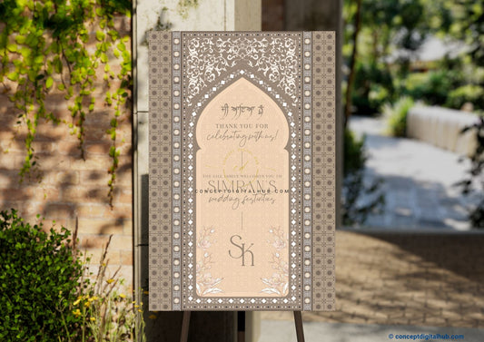 Light Apricot Color Floral Pattern Welcome Board for Wedding Festivities