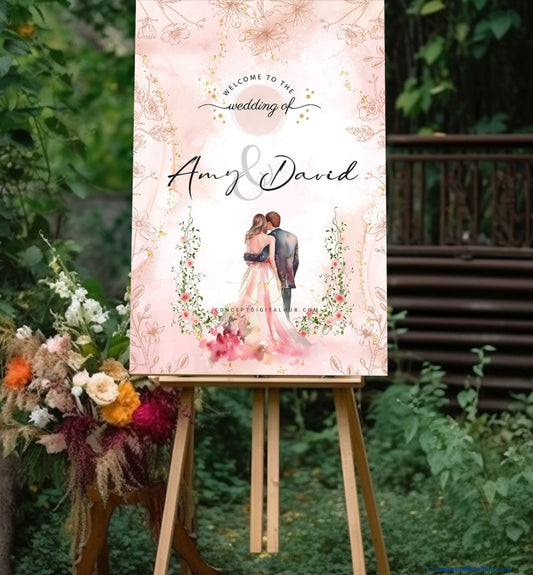 Pink Color Floral Welcome Board for Wedding