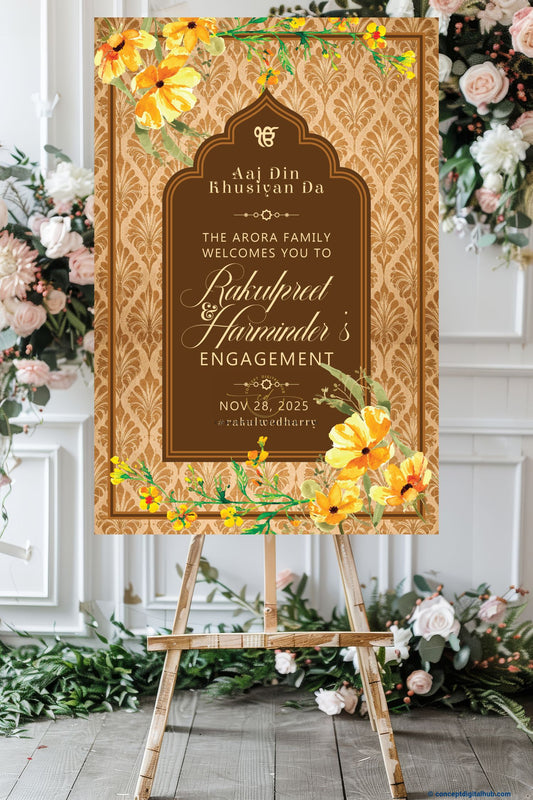 Chocolate Brown Color Vintage Damask Welcome Board for Engagement